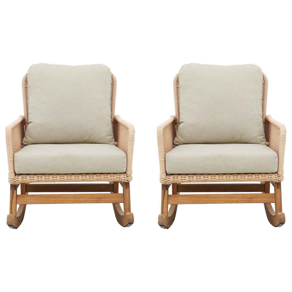 Hearth and Haven Outdoor Wicker Rocking Chair with Light Teak Frame in Beige (Set of 2), , large