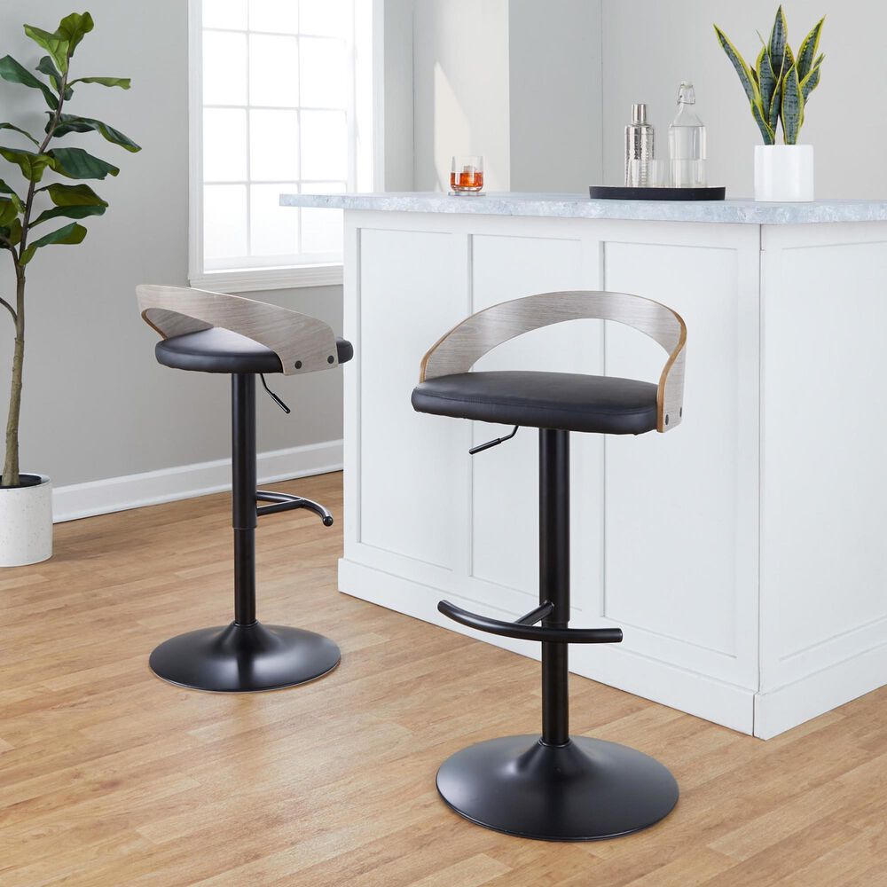 LumiSource Grotto Swivel Barstool with Black Faux Leather Upholstery in Black and Light Grey (Set of 2), , large