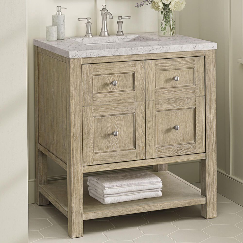 James Martin Vanities Breckenridge 30&quot; Single Vanity in Whitewashed Oak with 3 cm Eternal Jasmine Pearl Quartz Top, , large
