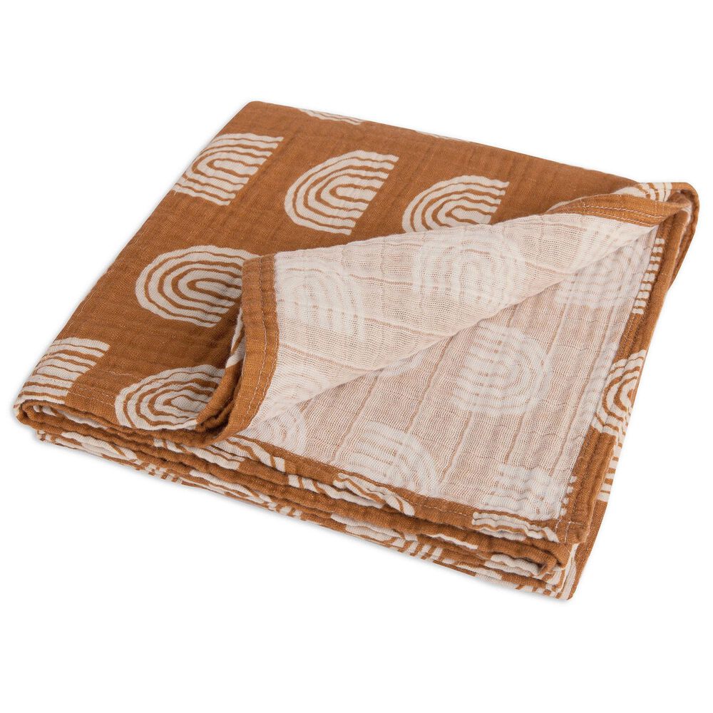 Babyletto Terracotta Rainbow Muslin Swaddle in White and Brown, , large