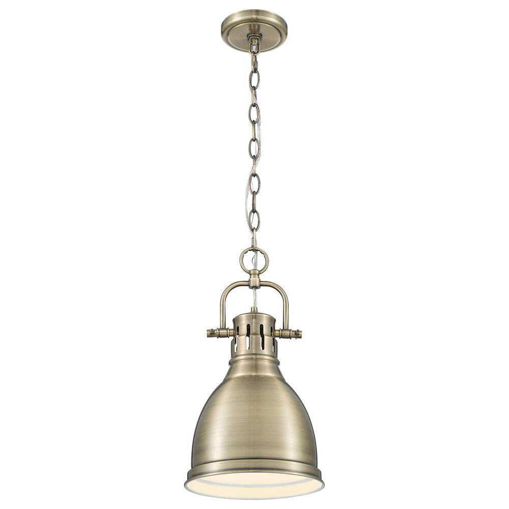 Golden Lighting Duncan 1-Light Small Pendant with Chain in Aged Brass, , large