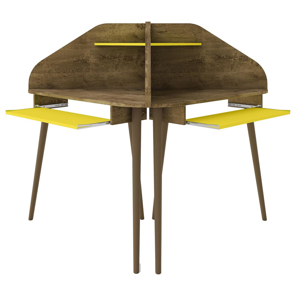 Dayton Bradley 4-Piece Sectional Cubicle Desk in Rustic Brown/Yellow, , large