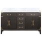 Lexora Home Laurel 60" Double Bathroom Vanity in Brown Oak with White Carrara Marble Top and Rectangular Sinks, , large
