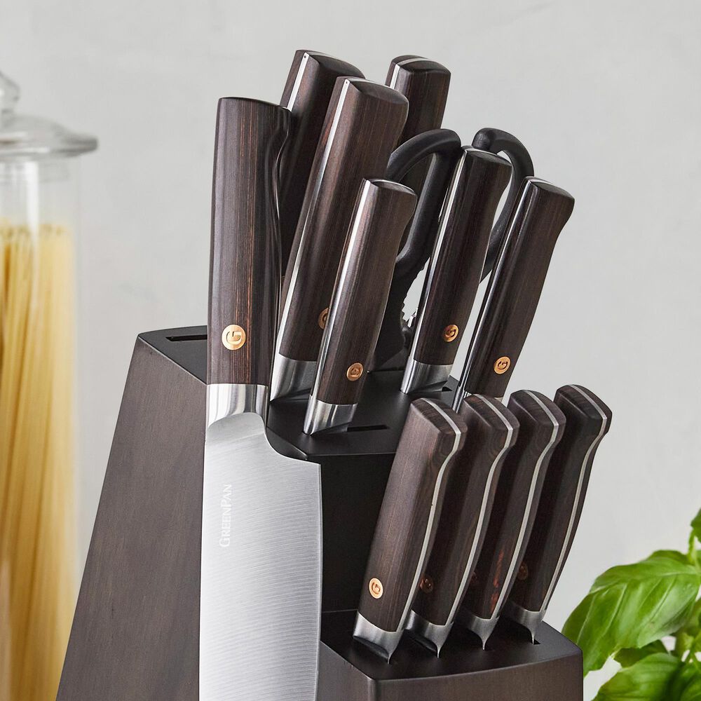 Green Pan Elite Cutlery 13-Piece Knife Block Set in Medium Pakka, , large