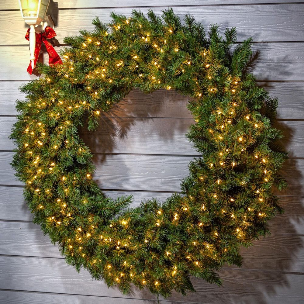 The Gerson Company 48&quot; Pre-Lit Aspen Spruce Artificial Christmas Wreath with White LED Lights in Green, , large