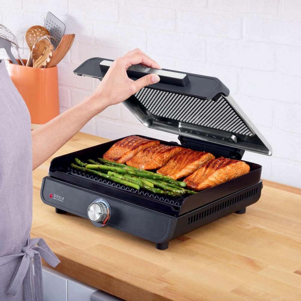 Ninja Sizzle 14&quot; Smokeless Indoor Grill and Griddle in Grey and Stainless Steel, , large