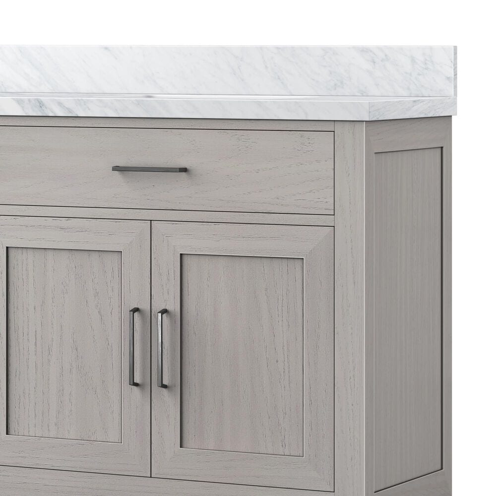 Lexora Home Abbey 84&quot; Double Bathroom Vanity in White Oak with 2 cm White Carrara Marble Top and Rectangular Sinks, , large