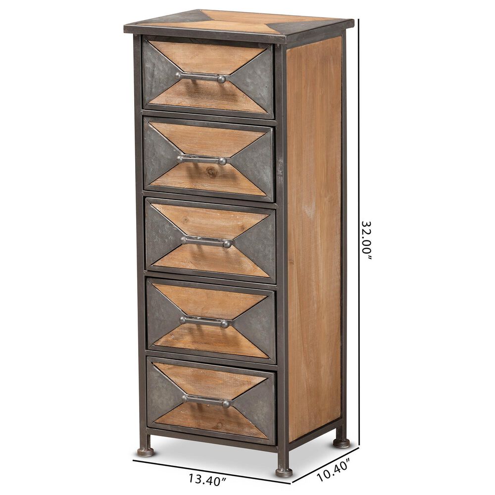 Baxton Studio Laurel 5-Drawer Accent Storage Cabinet in Whitewashed Oak Brown and Antique Grey, , large
