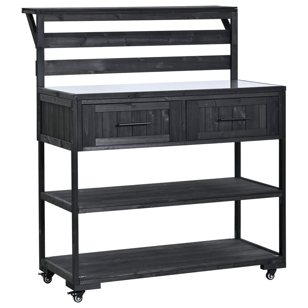 HOMLUX 62.3'' Outdoor Kitchen Island in Black, , large