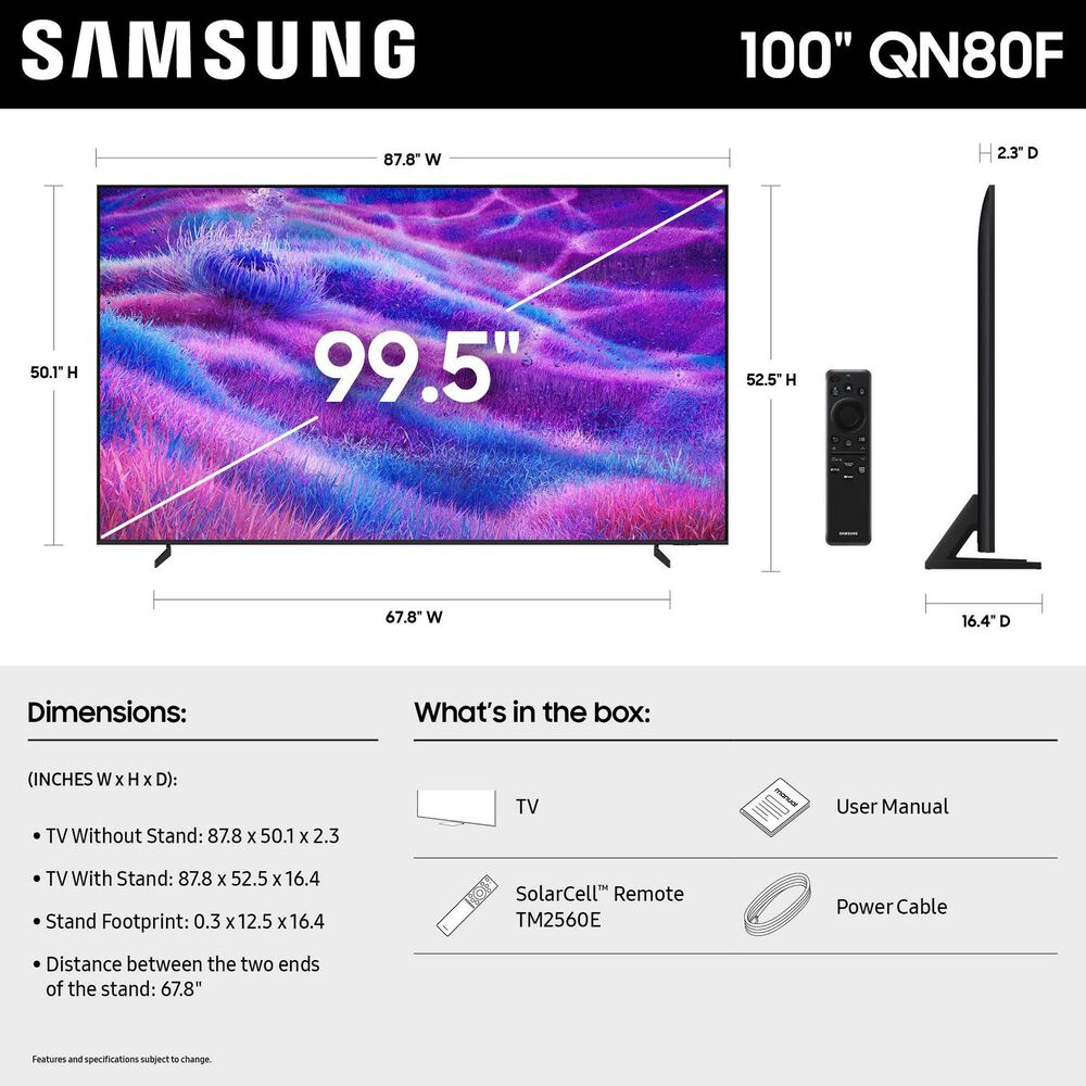 Samsung 100" Class QN80F QLED 4K Vision AI - Smart TV with Q-Series 11.1.4 Channel Soundbar System in Titan Black, , large
