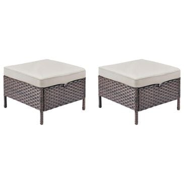 Sunwell Garden 17" Ottoman with Beige Cushion and Round Legs in Brown (Set of 2), , large