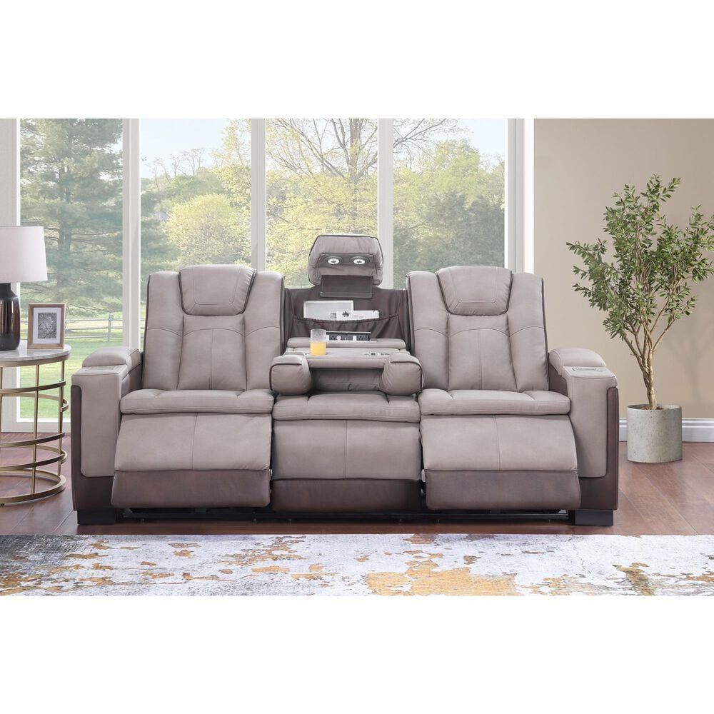 Titanic Furniture Power Reclining Sofa with Power Headrest in Brown, , large