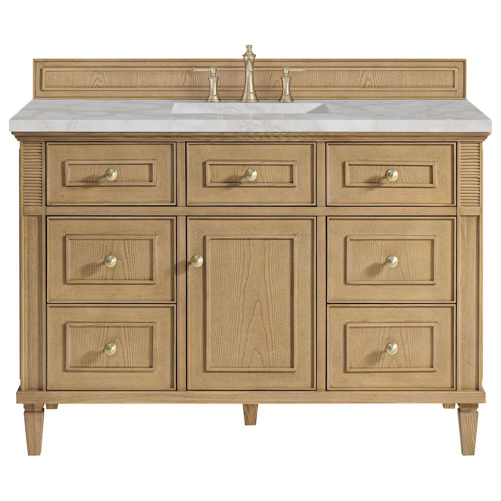 James Martin Vanities Lorelai 48" Single Bathroom Vanity in Light Natural Oak with 3 cm Eternal Jasmine Pearl Silestone Top, Rectangular Sink and FreePower Wireless Charger, , large
