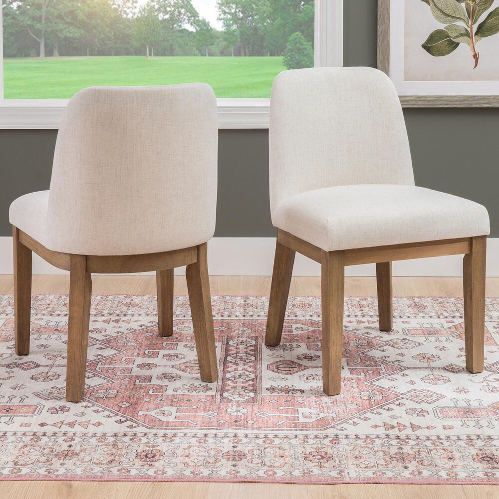 Linon Home Decor Tucker Side Chair with Cream Cushion in Natural Brown (Set of 2), , large