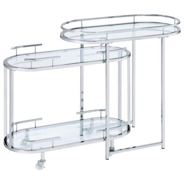 Furniture of America Pete Serving Cart in Chrome and Clear, , large
