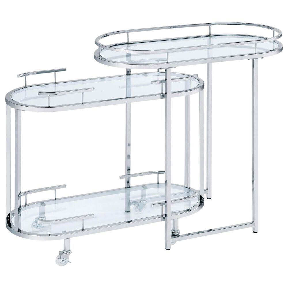Furniture of America Pete Serving Cart in Chrome and Clear, , large