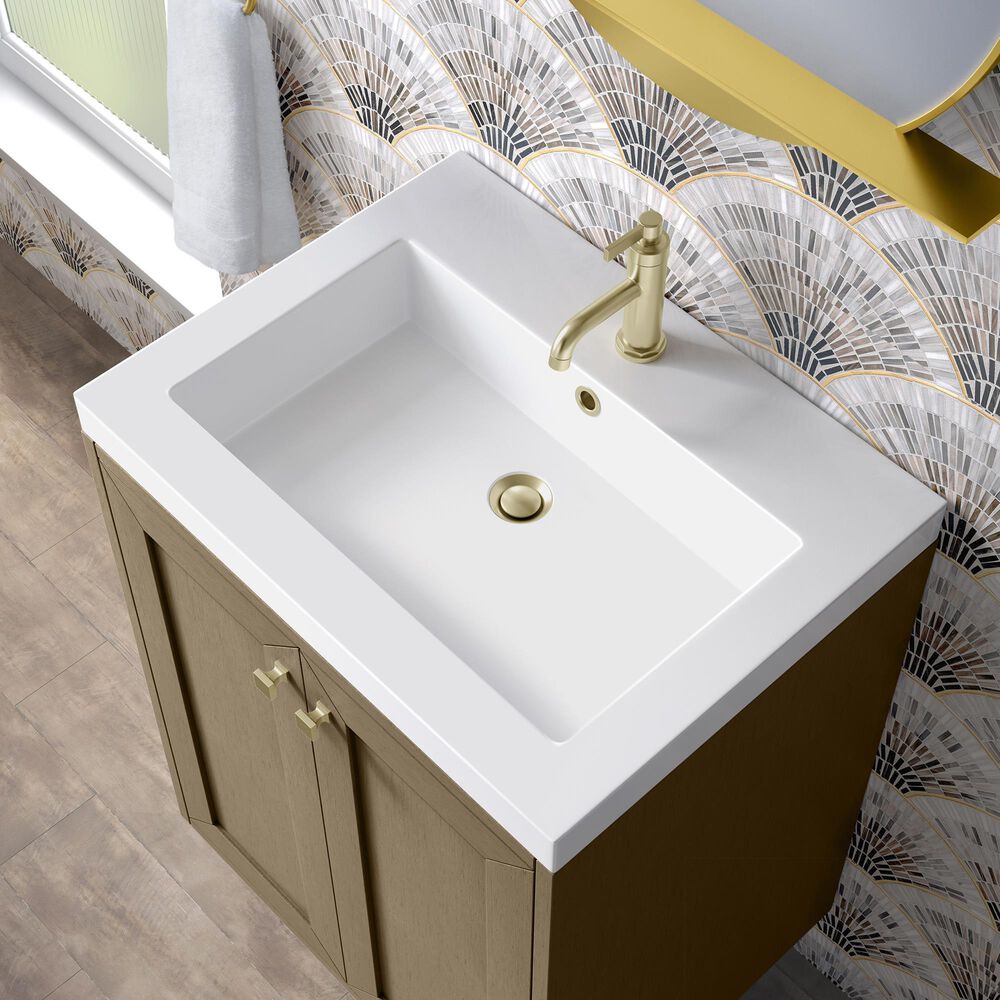 James Martin Vanities Chianti 24" Single Bathroom Vanity in Walnut Whisper and Champagne Brass with 2 cm White Glossy Composite Stone Top and Rectangular Sink, , large