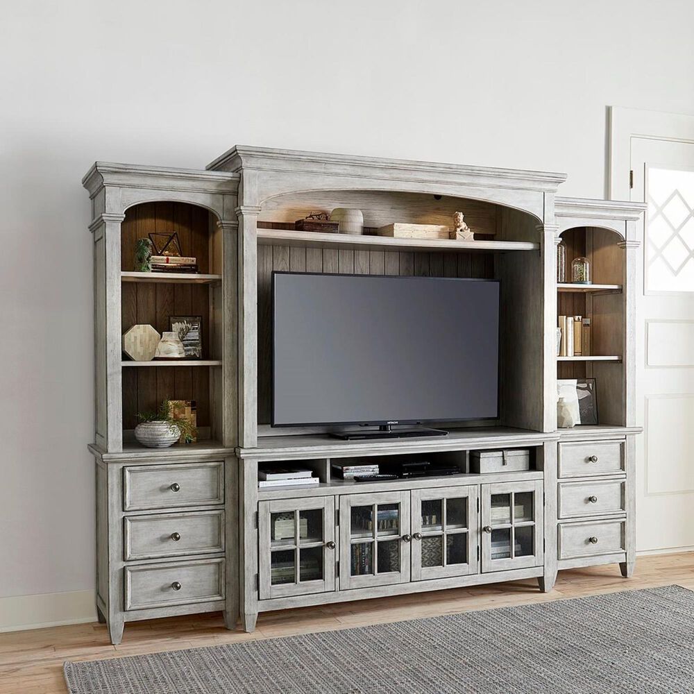 Belle Furnishings Heartland Entertainment Center with Piers in Antique White with Tobacco Tops, , large