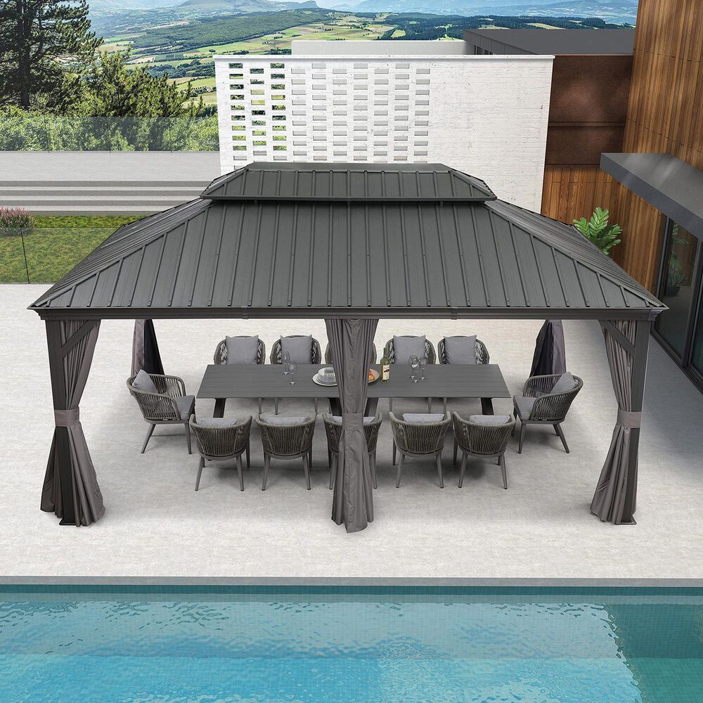 HOMLUX 18-ft x 12-ft Permanent Hardtop Gazebo in Grey  with Hardtop Roof (Screen Included), , large