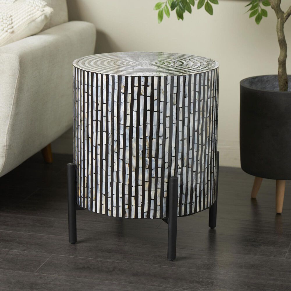 Maple and Jade Handmade Mosaic Inlay Geometric Accent End Table in Multicolored, , large