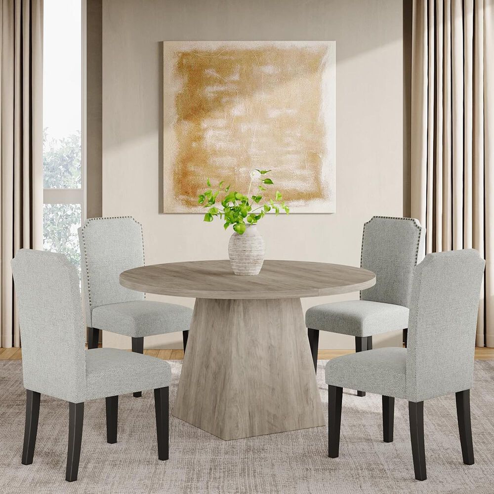 GARVEE 47" Round Dining Table with Pedestal Base in Gray - Table Only, , large