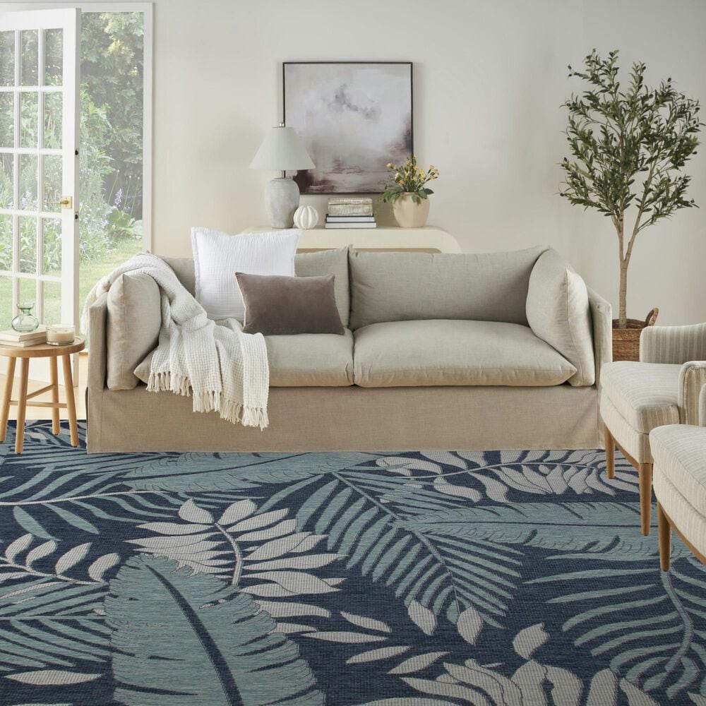 Nourison Garden Oasis GOA02 Navy 9&#39; x 12&#39; Indoor/Outdoor Area Rug, , large