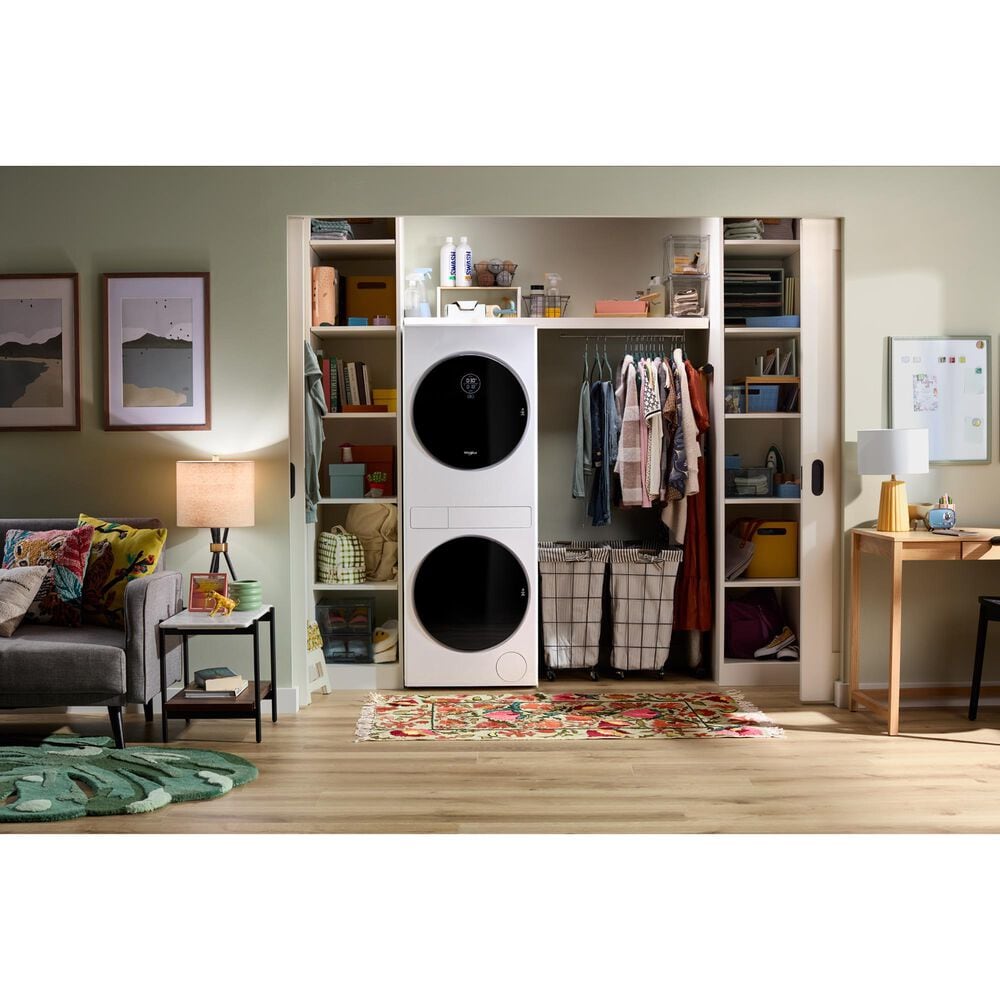 Whirlpool 2.7 Cu. Ft. Washer and 4.3 Cu. Ft. Electric Dryer Stack Laundry in White, , large