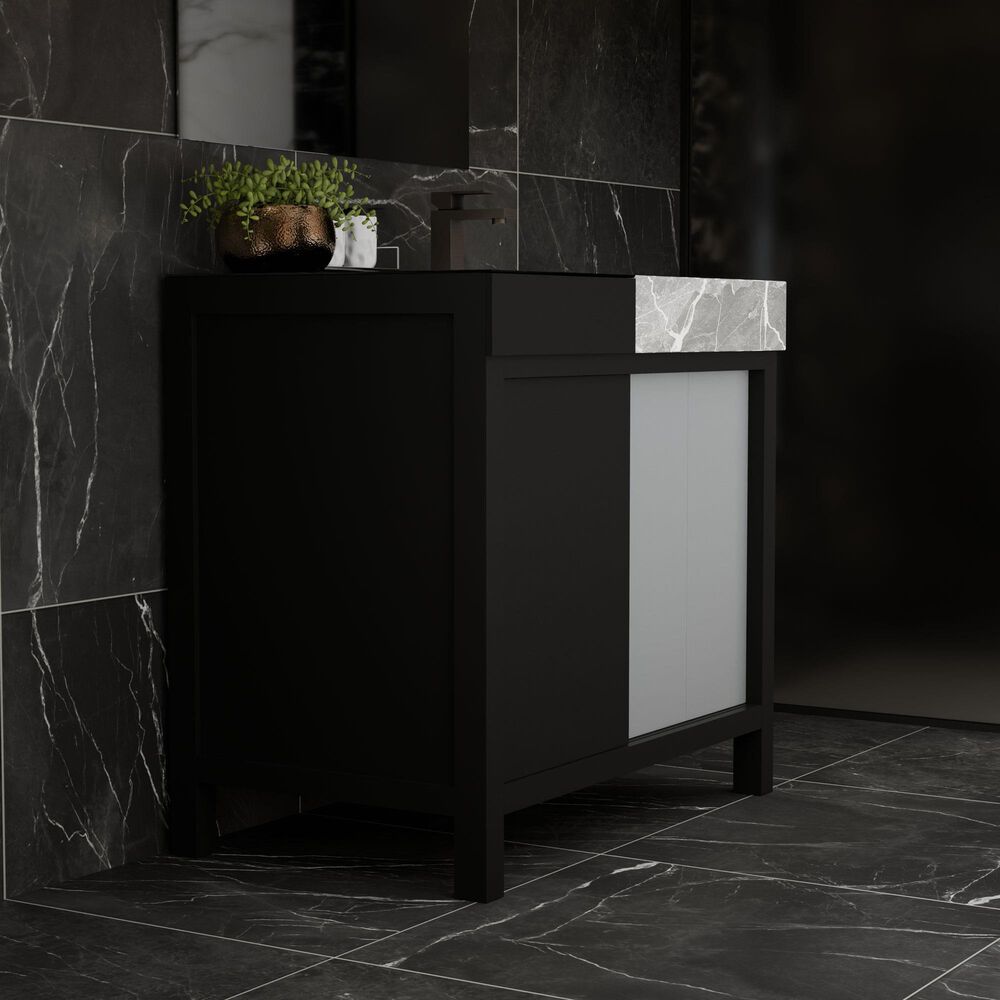 Lexora Home Zilara 36&quot; Single Bathroom Vanity in Black and Grey with 11 cm Castle Grey Marble Top and Rectangular Sink, , large