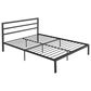 Hearth and Haven Queen Metal Platform Bed with Headboard in Charcoal Gray, , large
