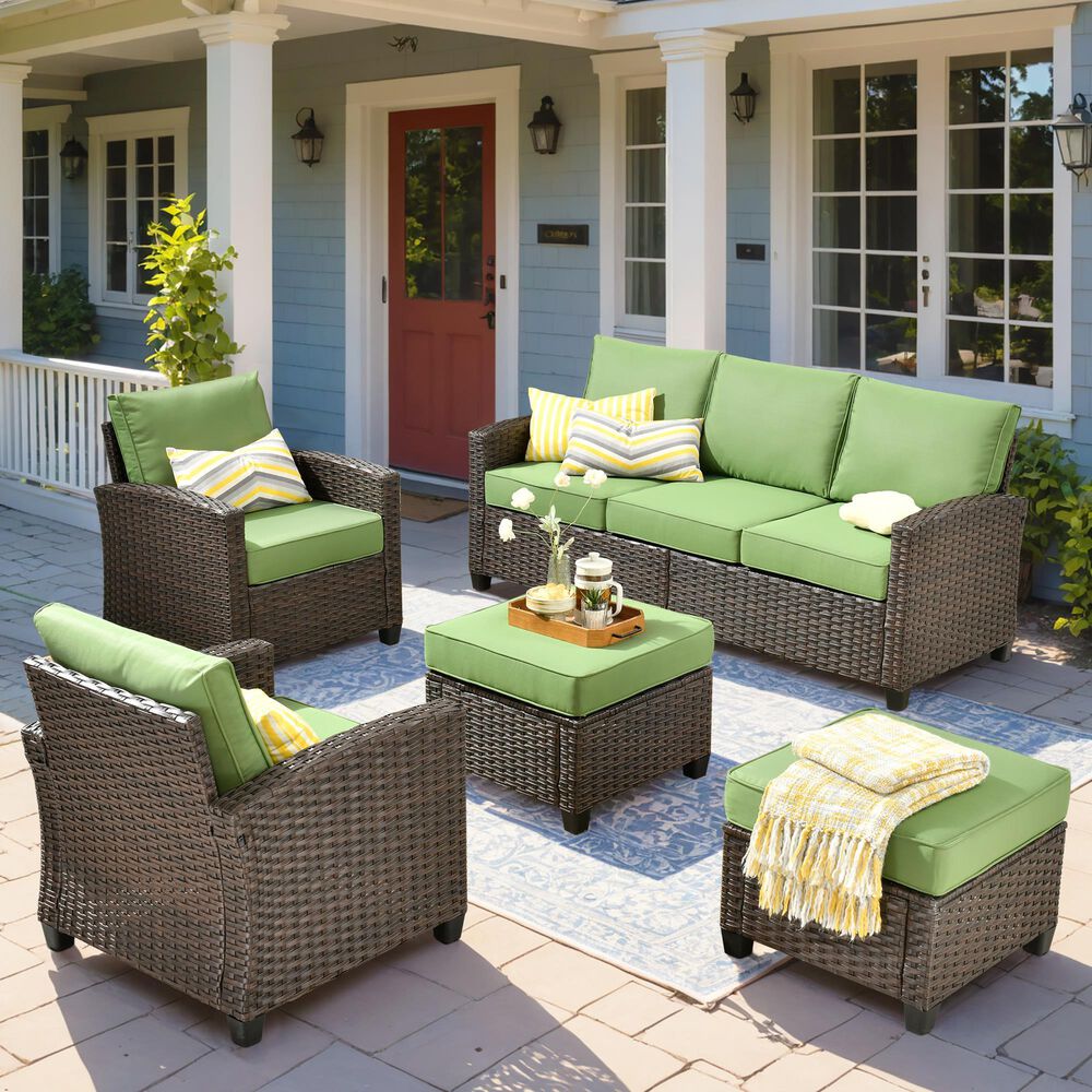 HOMLUX 5-Piece Patio Conversation Set with Brown Wicker in Green, , large