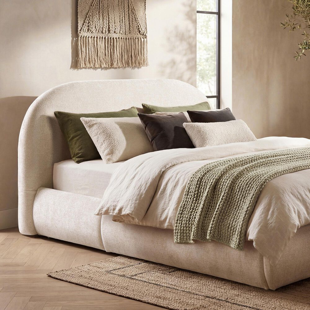 Jennifer Taylor Home Archie Puffy Grounded King Upholstered Platform Bed in Oatmeal Light Beige, , large