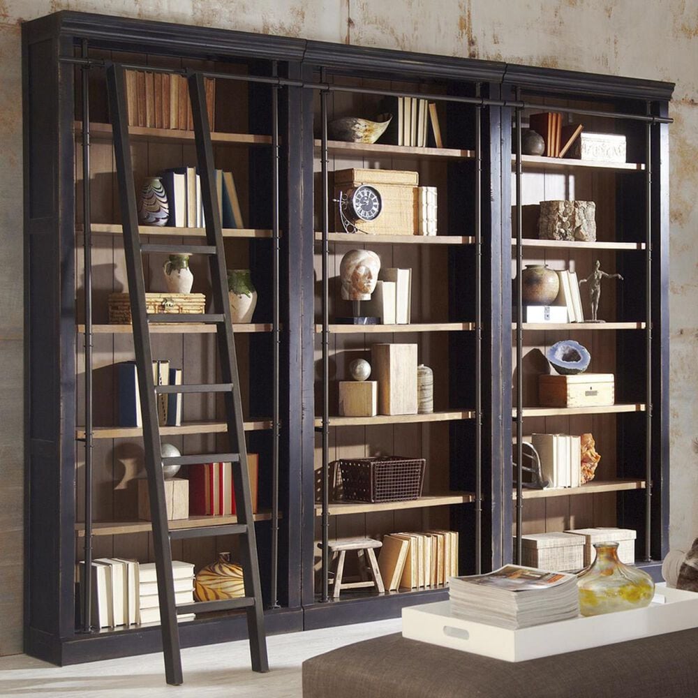 Wycliff Bay 3-Bookcase with Ladder in Aged Ebony and Warm Honey, , large