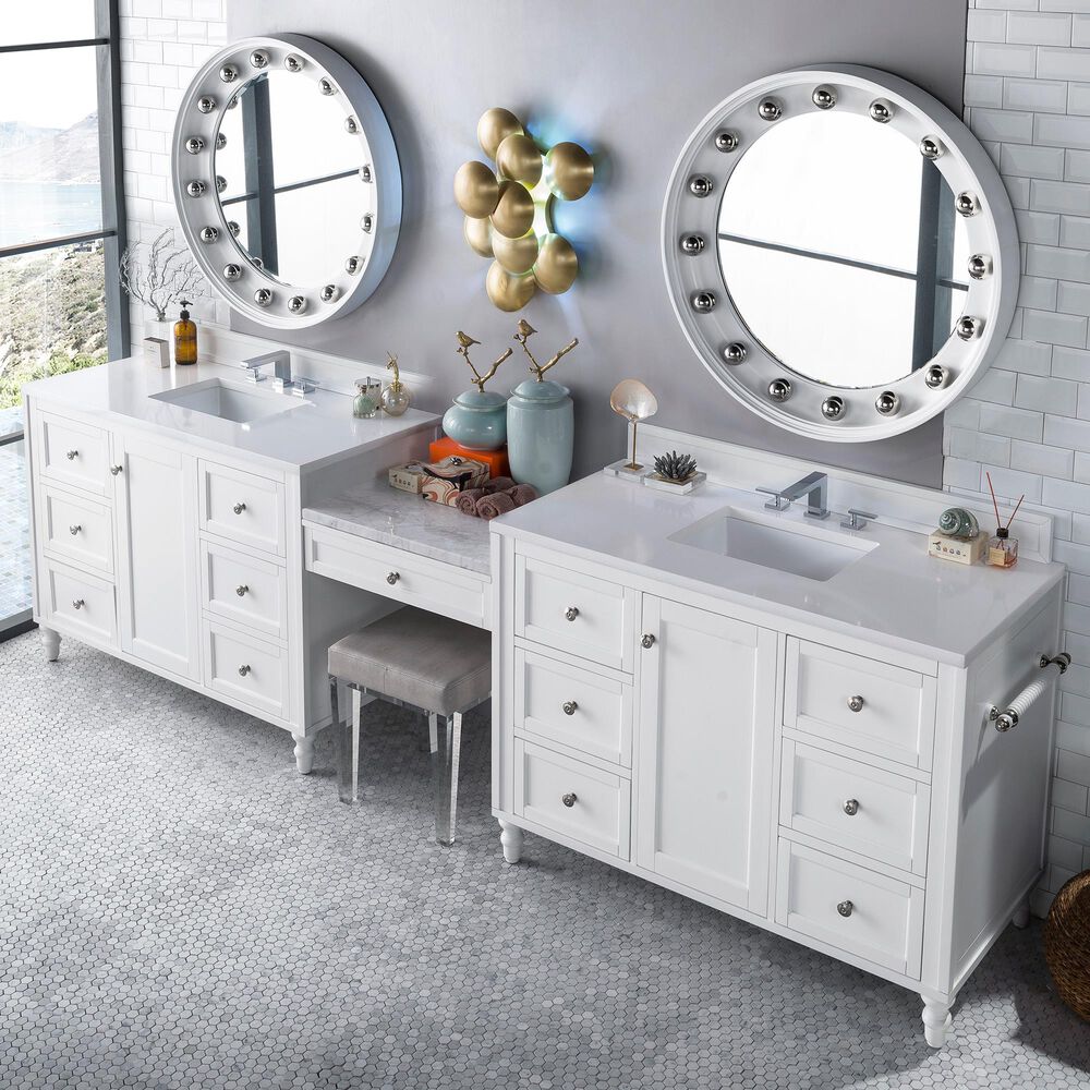James Martin Copper Cove Encore 122" Double Vanity in Bright White with 3 cm Classic White Quartz Top, , large