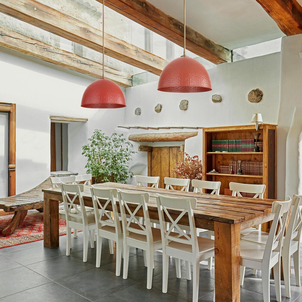 Golden Lighting Shepard 1-Light Pendant with Russet Clay Shade in Modern Brass, , large