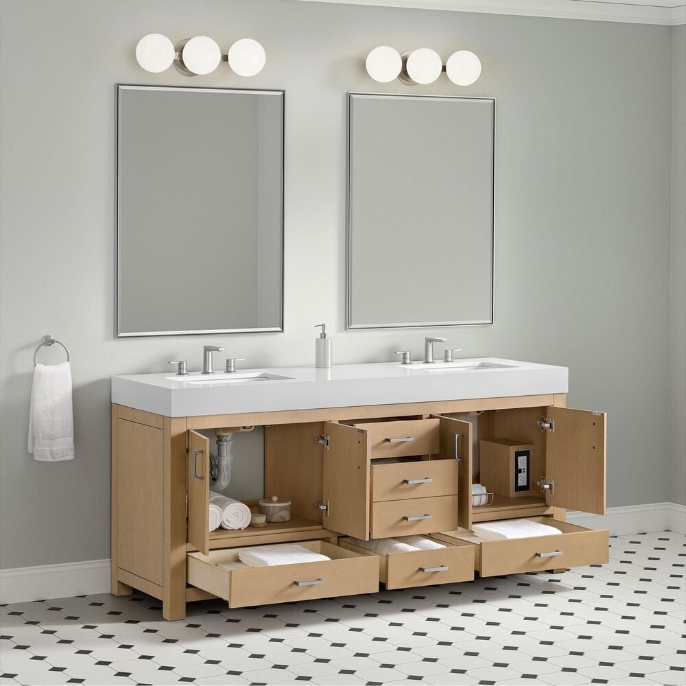 37B Alanya 72" Double Bathroom Vanity in Warm Oak with White Composite Stone Top, , large