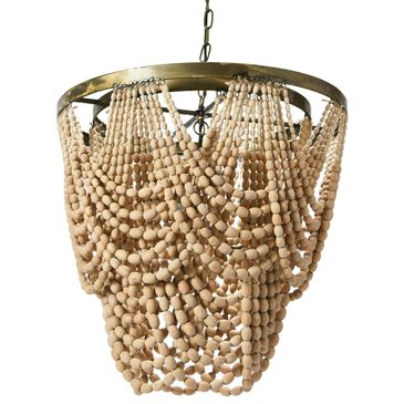Creative Coop Laurel 2-Tier Draped Wood Bead Chandelier with Whitewashed Shade, , large