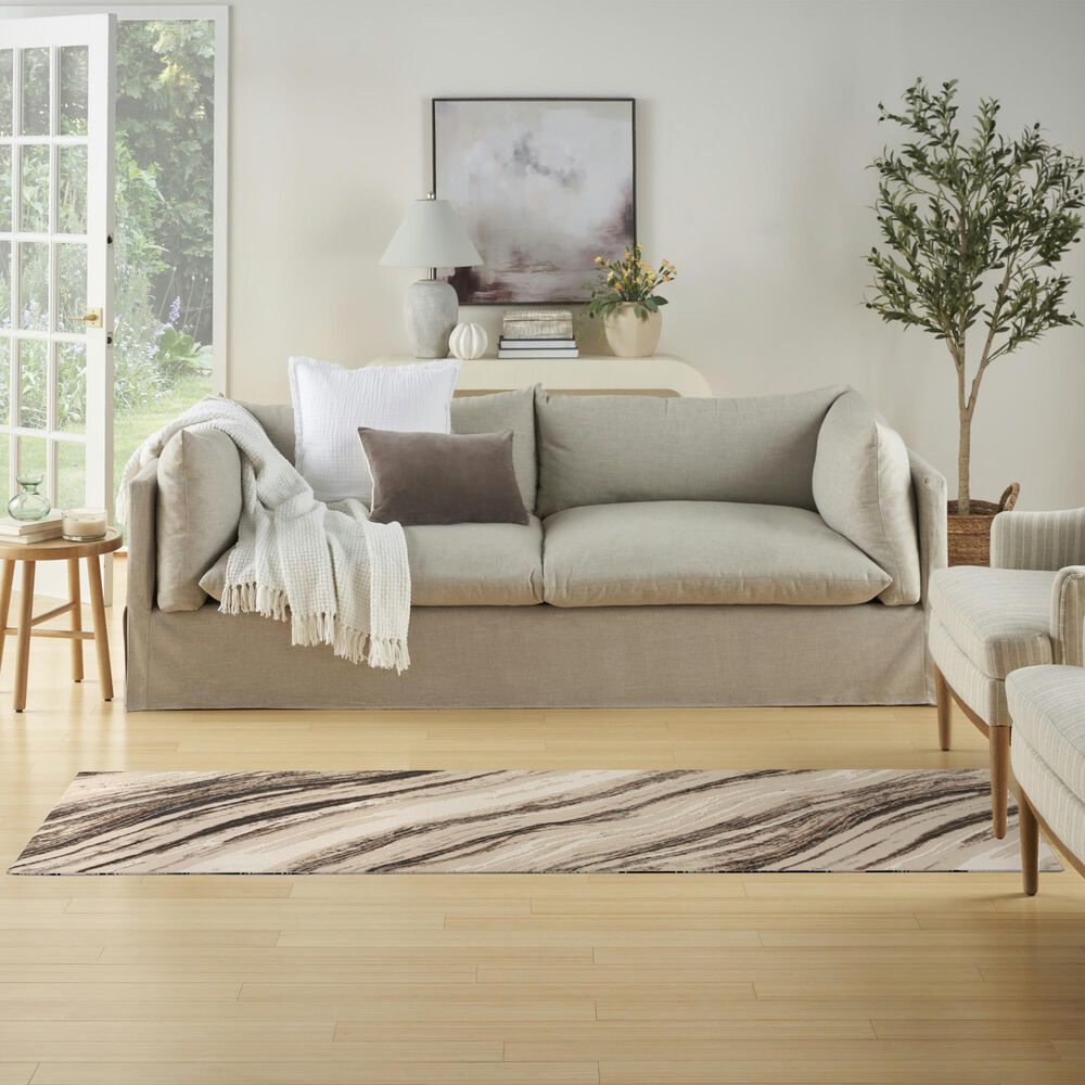 Nourison Sustainable Trends SUT05 2&#39;2&quot; x 7&#39;6&quot; Beige and Grey Runner, , large
