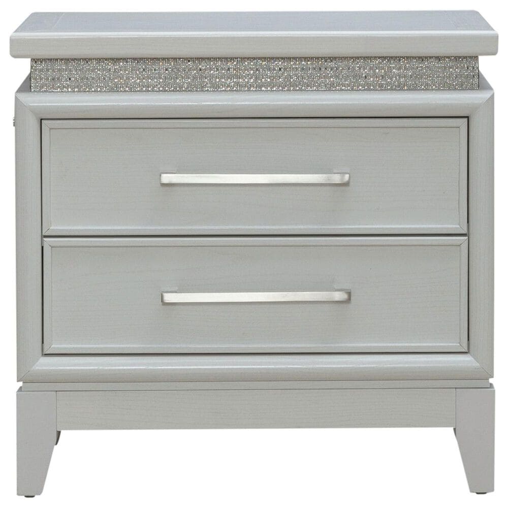 Belle Furnishings Reflections 2-Drawer Nightstand in Pearl White and Rhinestone, , large