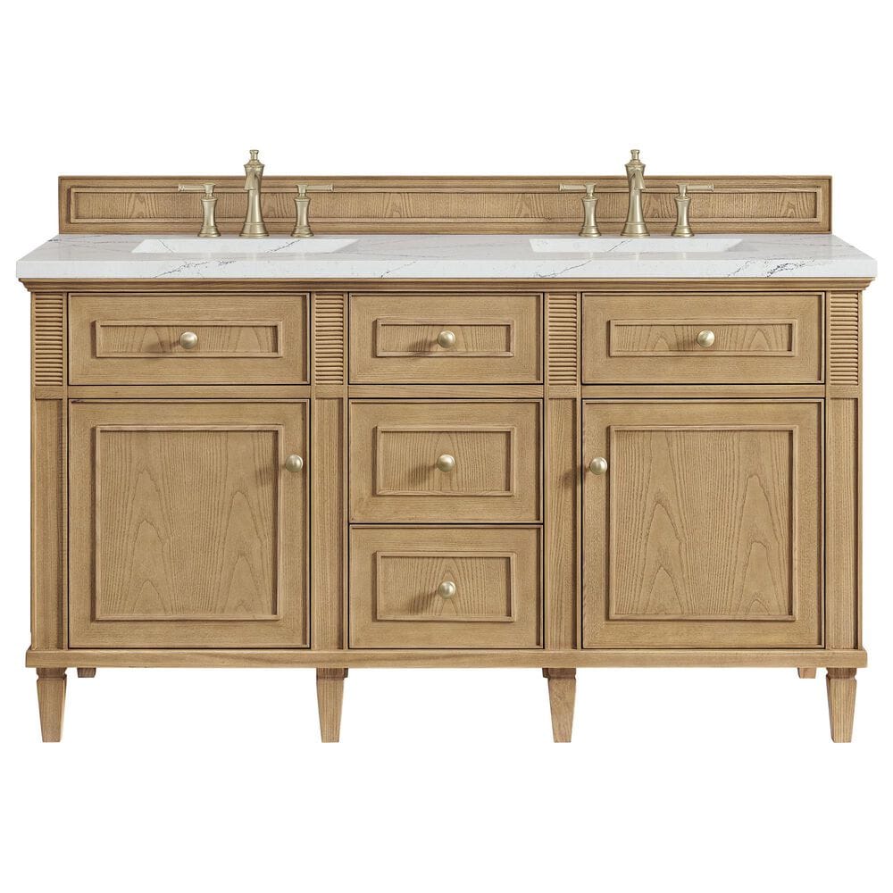 James Martin Vanities Lorelai 60&quot; Double Vanity in Light Natural Oak with 3 cm Ethereal Noctis Quartz Top, , large