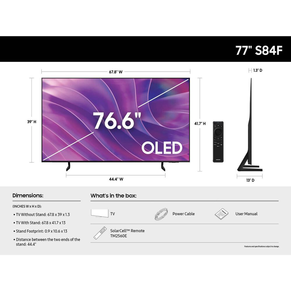 Samsung 77&quot; Class S84F OLED 4K Vision AI with HDR in Graphite Black - Smart TV, , large