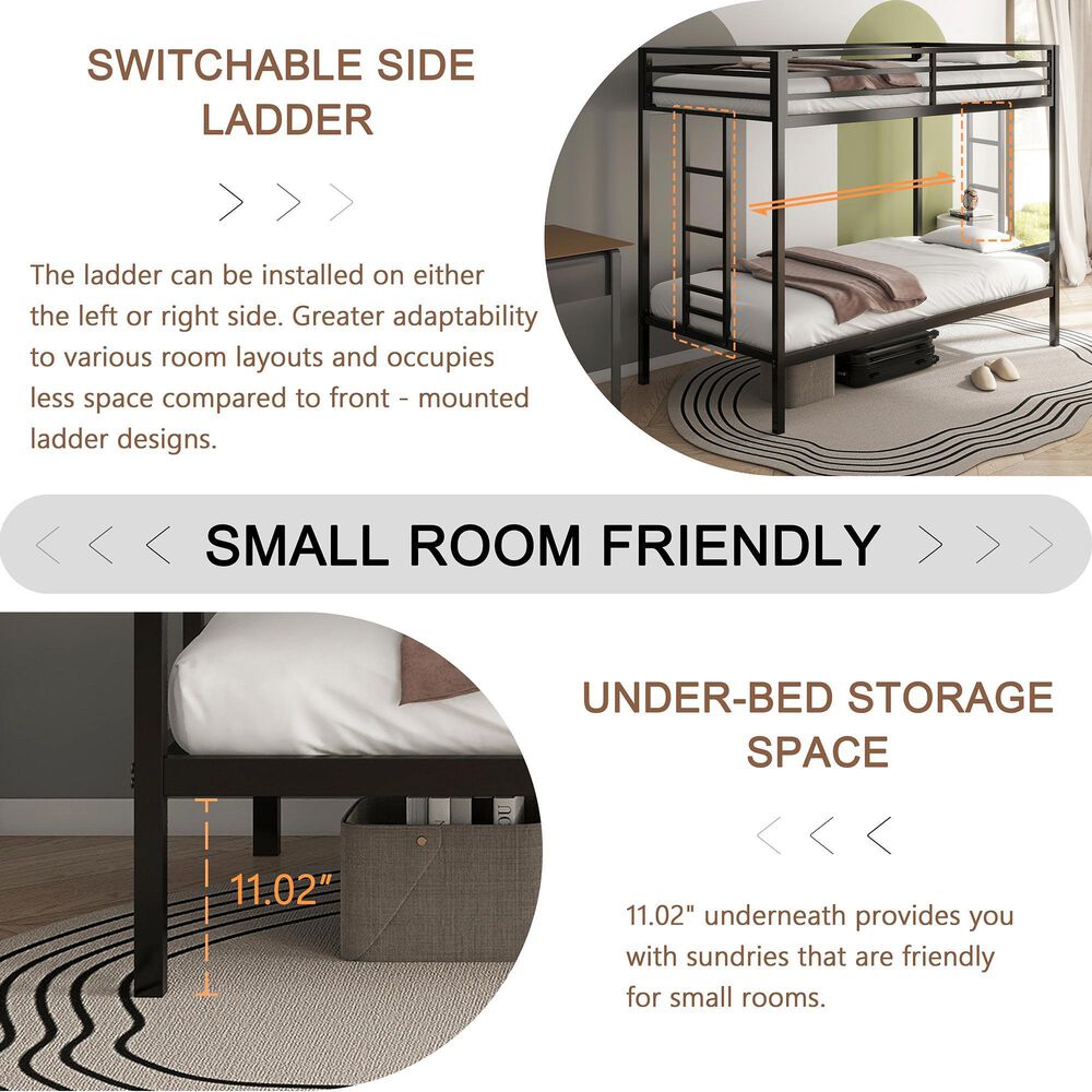 Hearth and Haven Adam Twin over Twin Bunk Bed in Black, , large