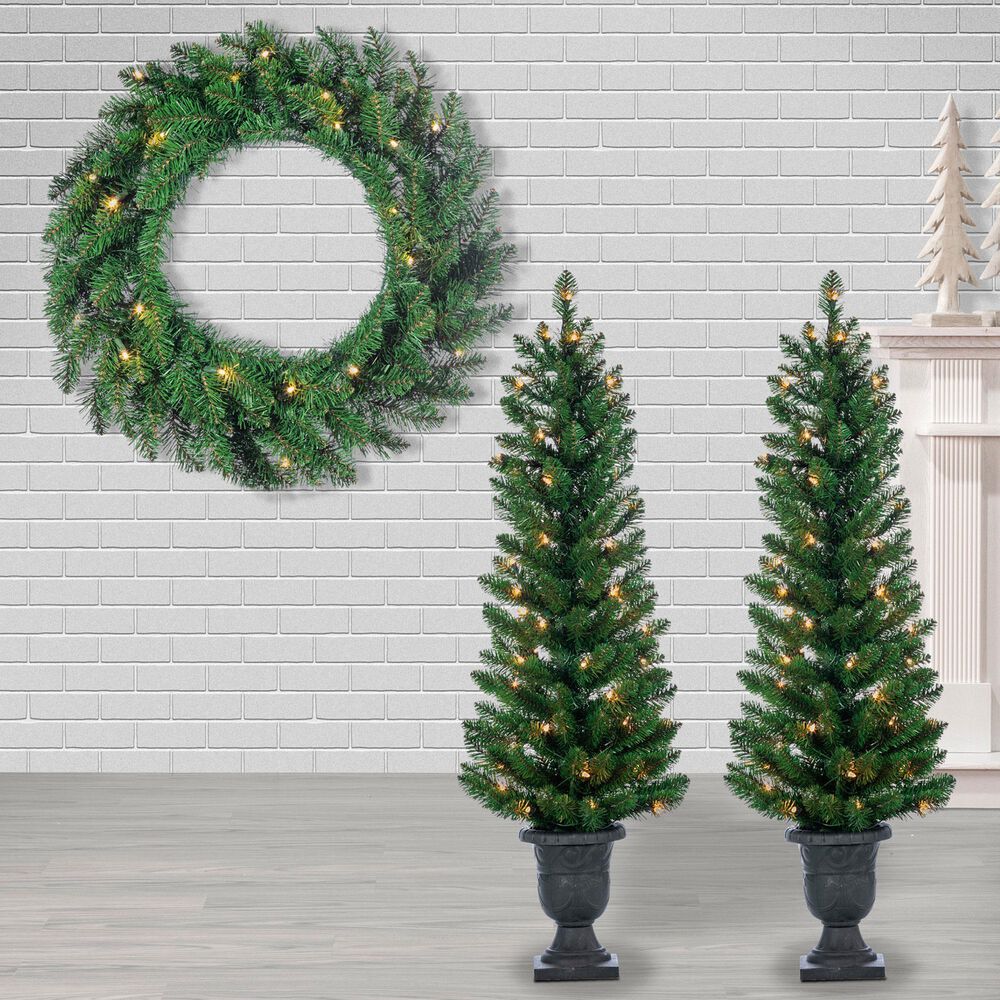 The Gerson Company 4-Piece Vancouver Pine Artificial Christmas Tree Set with Warm White LED Lights in Green, , large