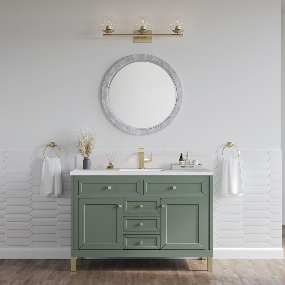 James Martin Vanities Chicago 48&quot; Single Bathroom Vanity in Smokey Celadon with Single Hole 3 cm White Zeus Quartz Top and Rectangular Sink, , large