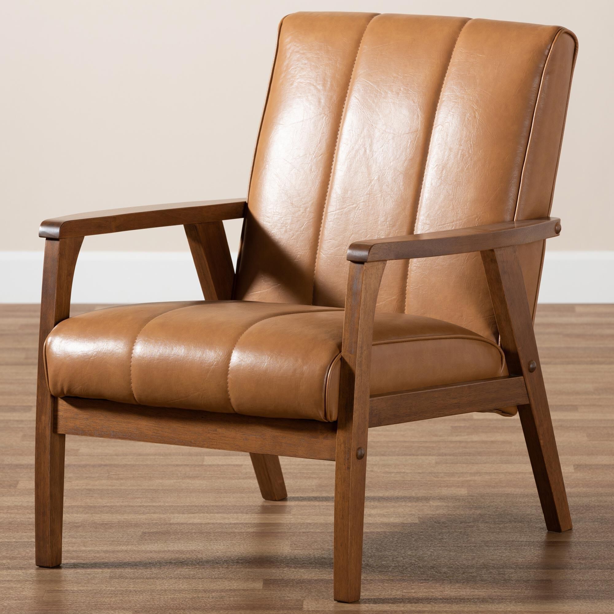 niko and FURNITURE & SUPPLY レザー調チェア 2脚 Baxton Studio Nikko Lounge Chair in Tan
