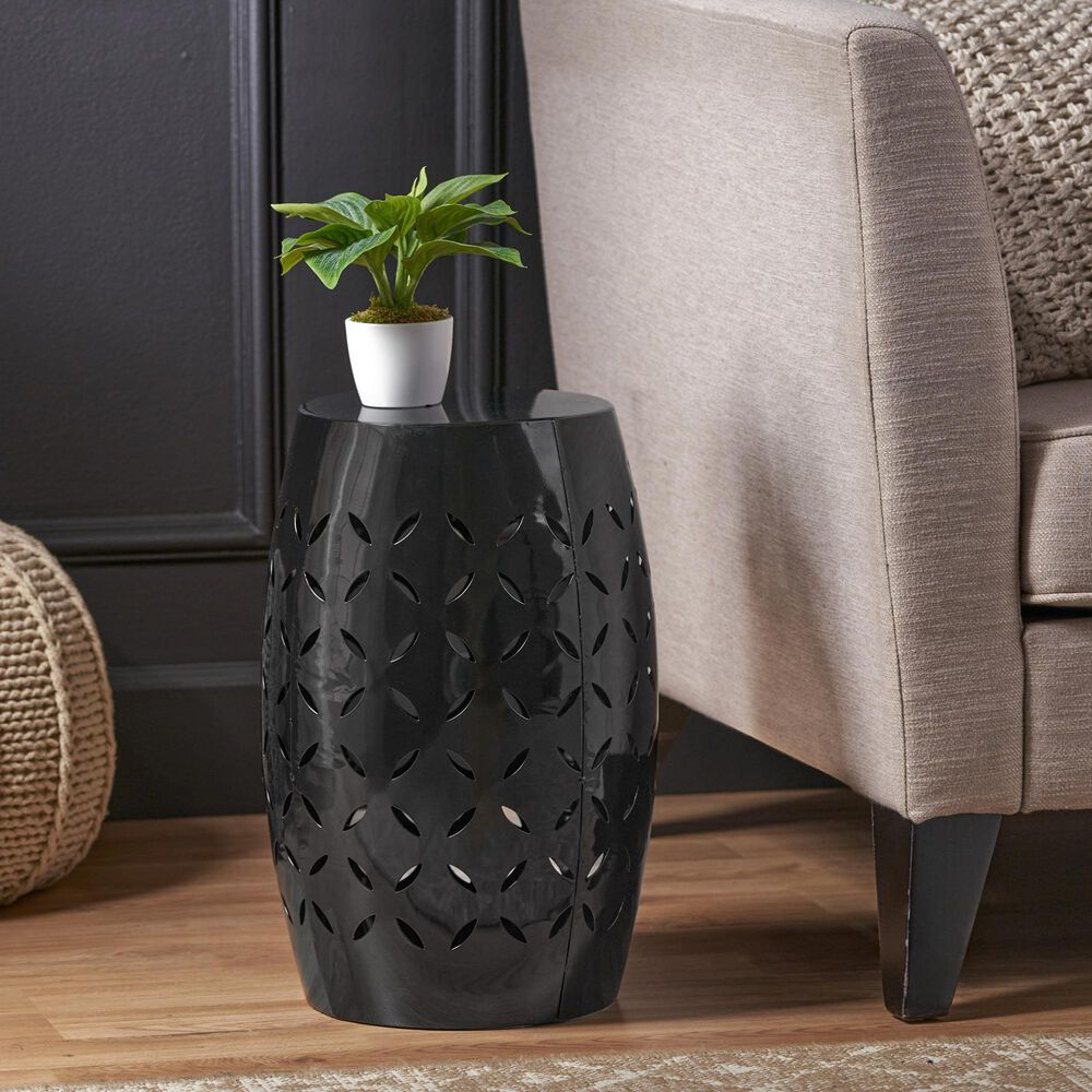 Hearth and Haven Lilac Outdoor Barrel End Table with Cylindrical Design in Black, , large