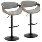 LumiSource Curvo Swivel Adjustable Barstool with Light Grey Upholstery in Black and Walnut (Set of 2), , large