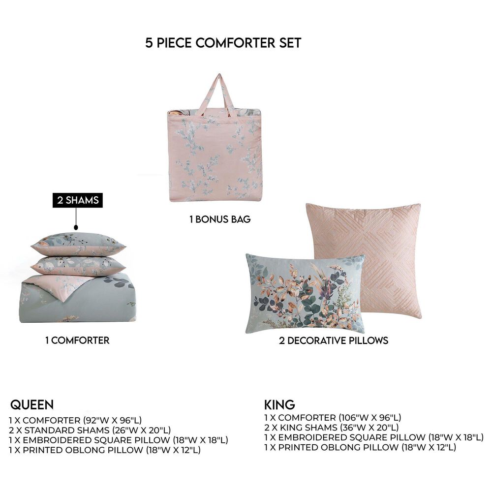 BEBEJAN Peach Leaves on Sage 5-Piece Queen Comforter Set in Sage Green, Bronze Peache and Beige, , large