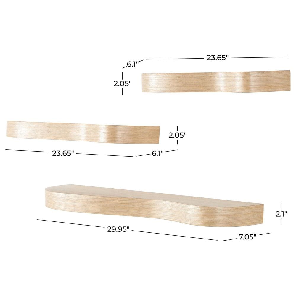 Maple and Jade 3-Piece Handmade Wall Shelf Set in Light Brown, , large