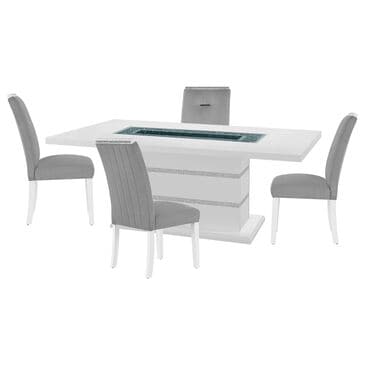 Global Furniture USA Monoco Pedestal Dining Table and 4 Dining Chairs in White, , large