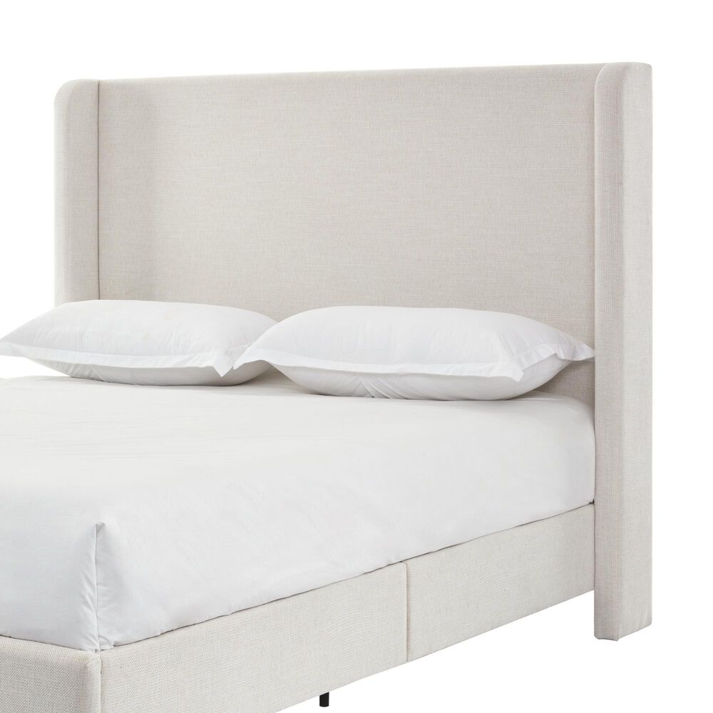 Hearth and Haven Hayden Queen Panel Bed with Ivory Upholstery in Walnut, , large